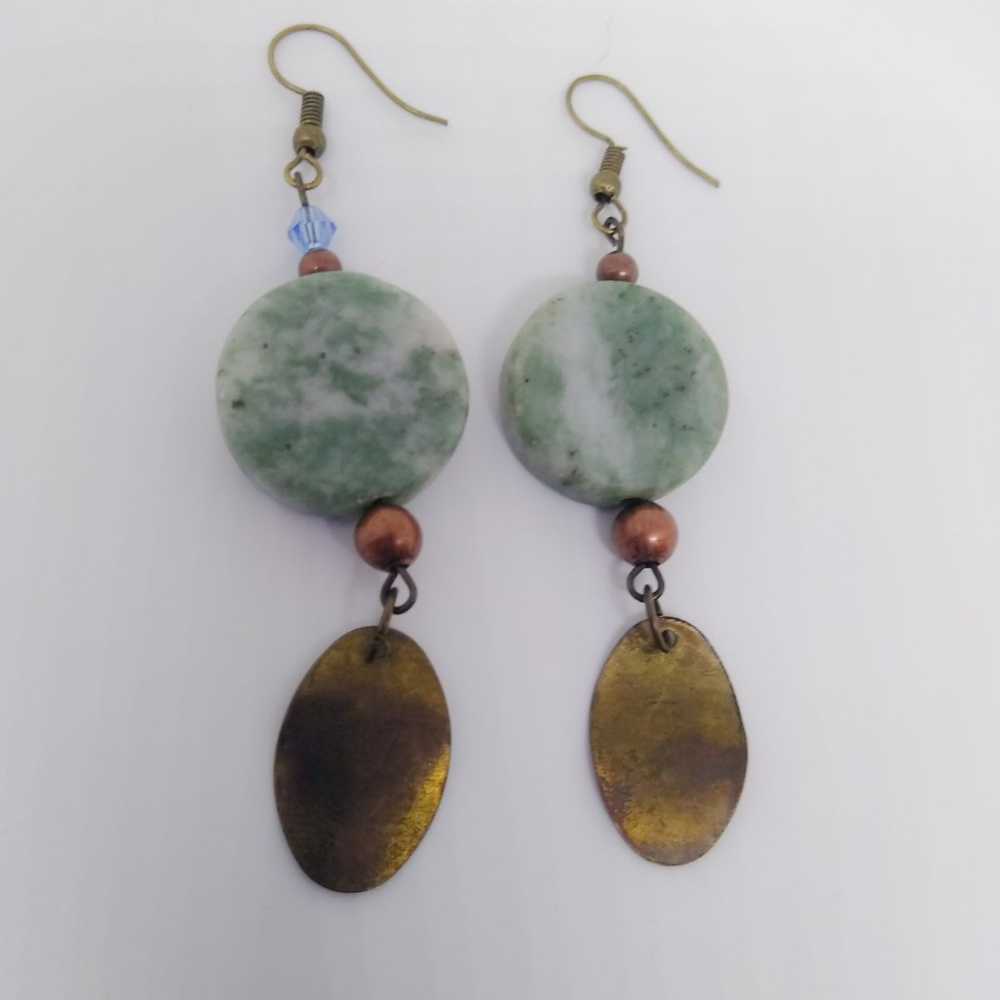 Green marble and bronze pendant Earrings